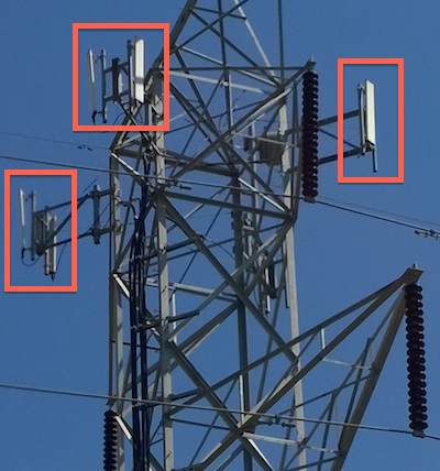 Close up of antennas on Telus site ON0458 on Transmission Tower