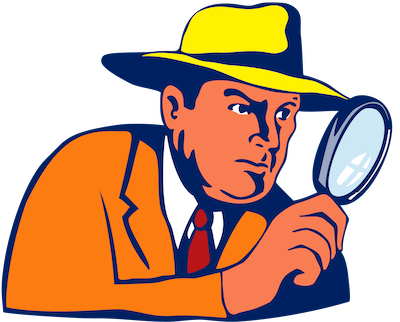 Detective holding a magnifying glass on the hunt for missing cell towers
