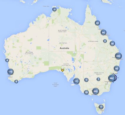 Map of 2,530 Optus 3G Sites