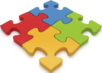 Jigsaw puzzle pieces with one piece separated