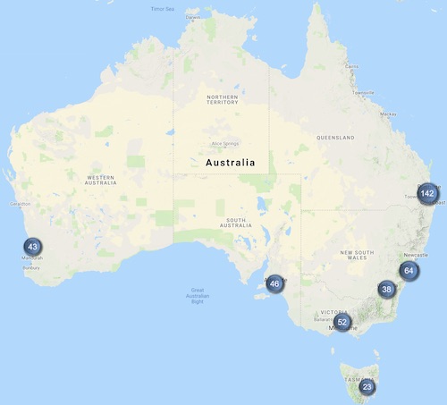 Australia map showing distribution of Telstra 5G sites
