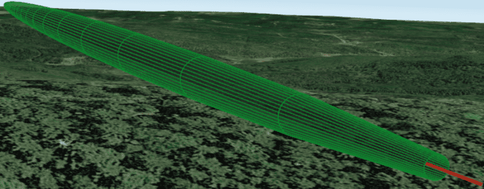 Green Fresnel zone with red line of sight